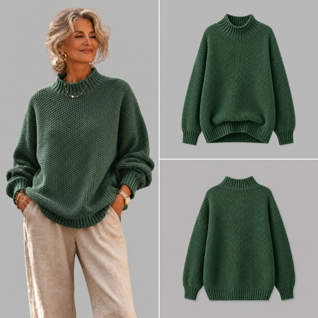 Mock Neck Long Sleeve Chunky Knit Sweater 6