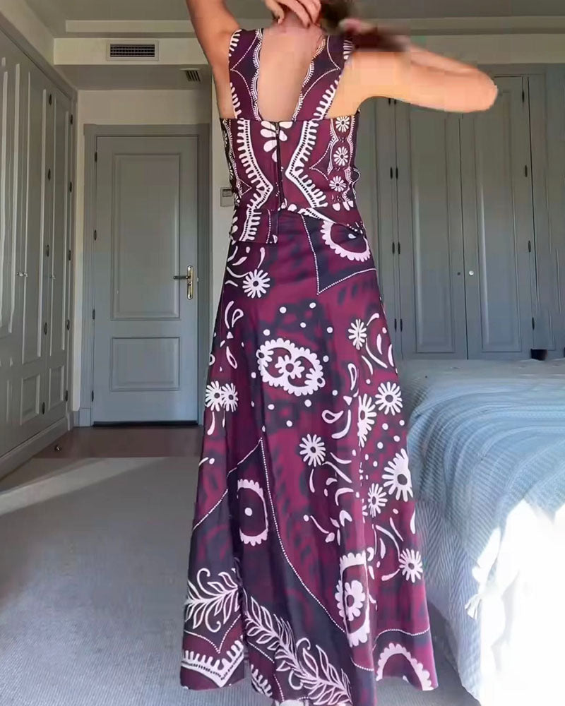 Stylish Print Lace-Up Top & Skirt Two-Piece Set - Fashionpara