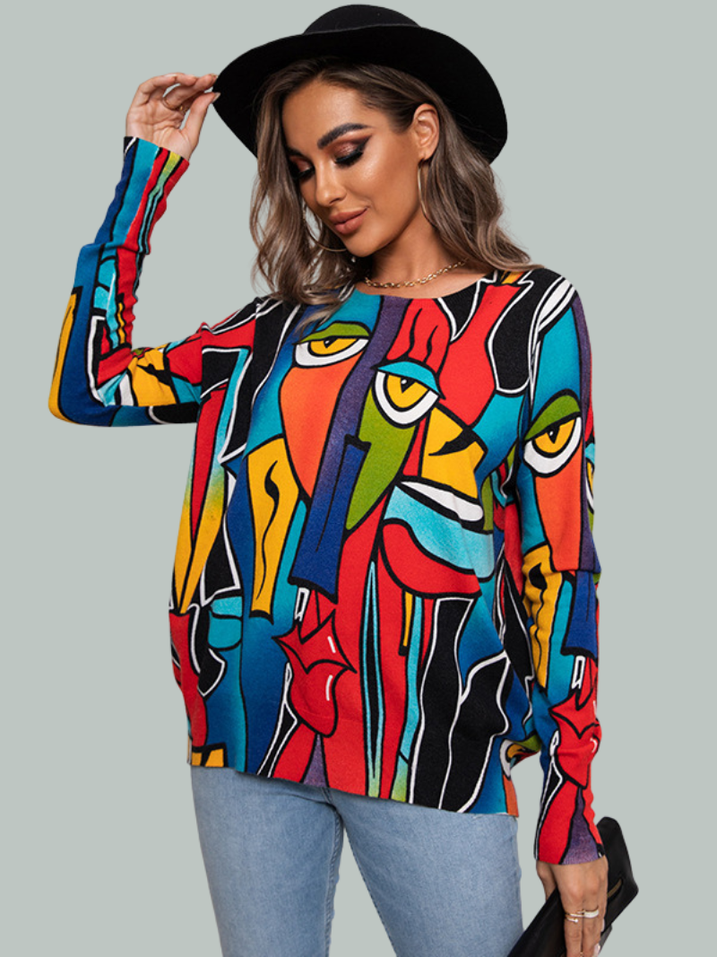 Cross-Border Pullover Long-Sleeved Round Neck Printed Top 4