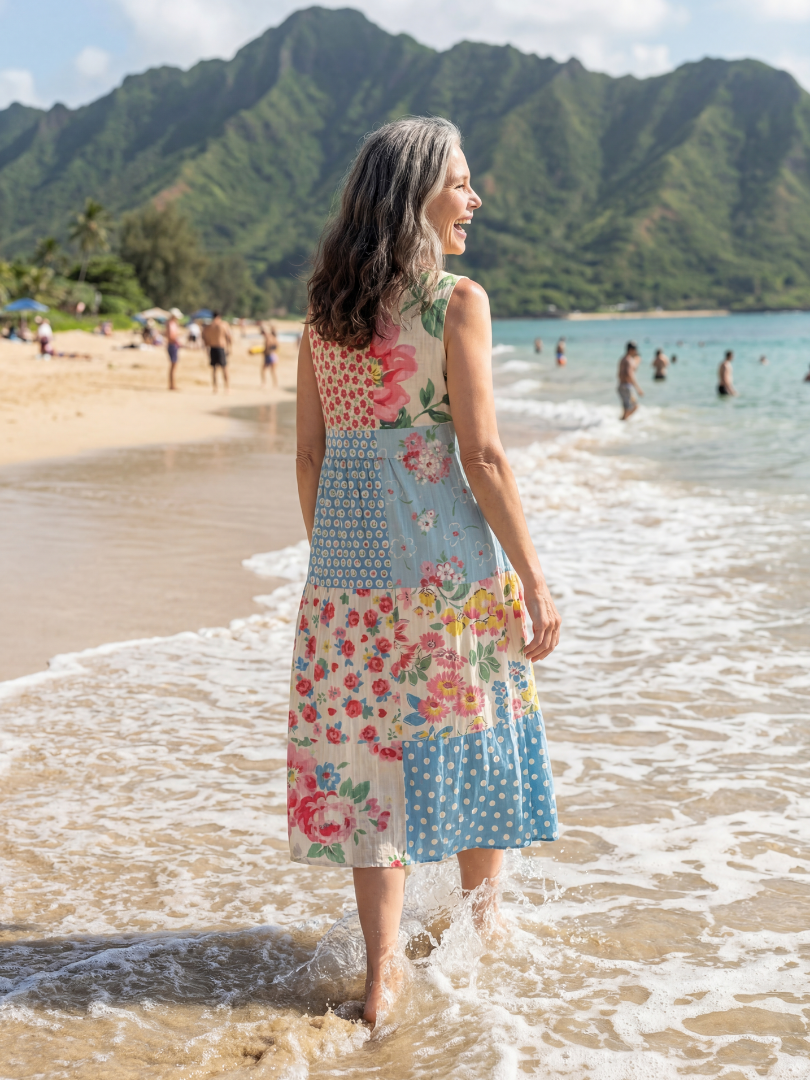 Patchwork Floral Sleeveless Tiered Midi Dress 5