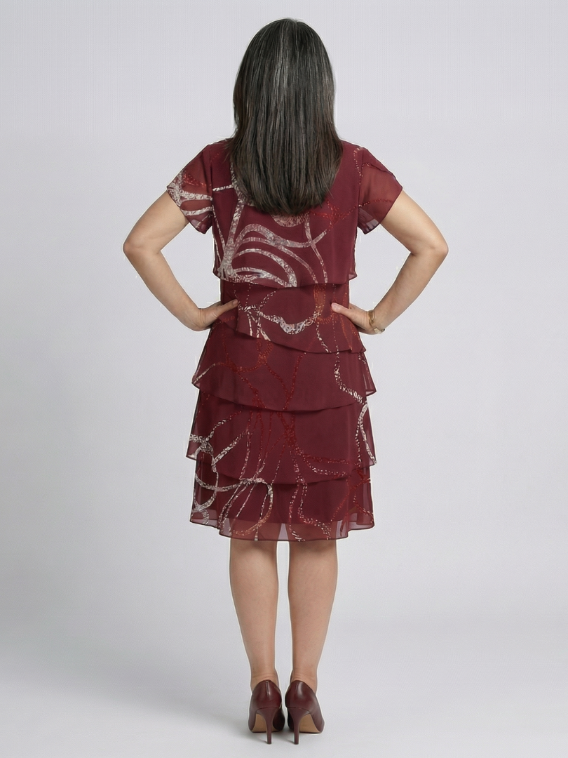 Scoop Neck Short Sleeve Abstract Print Tiered Midi Dress 4