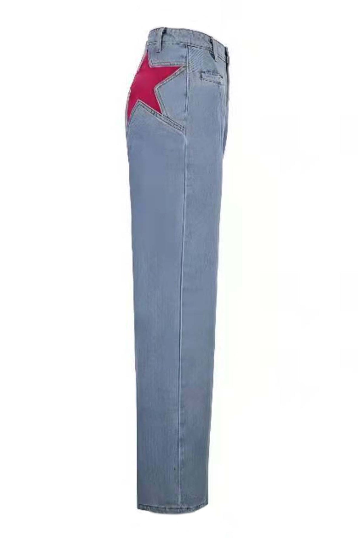Five-Pointed Star Contrast Mid-rise Jeans