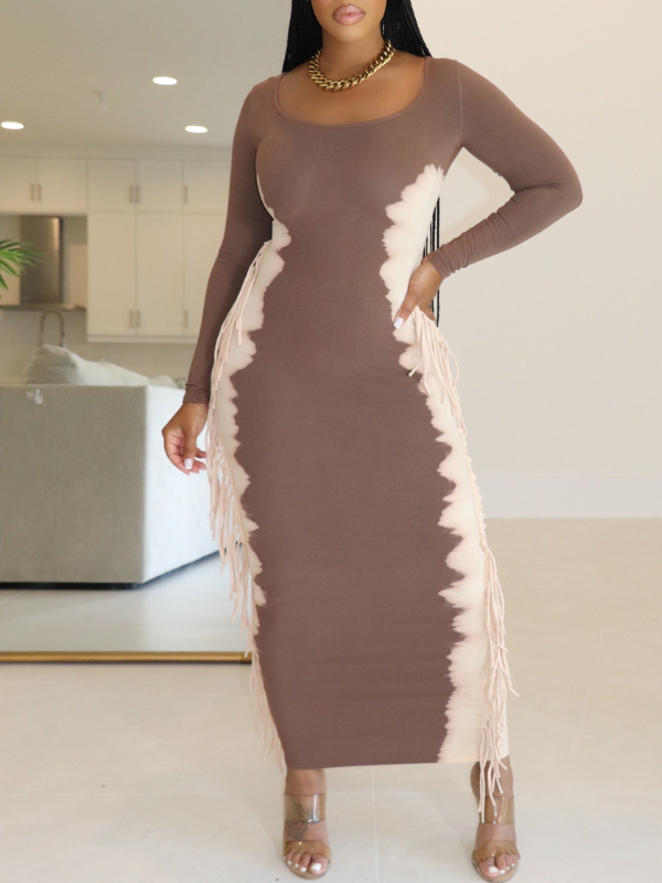 Fringe Combo Printed Dress  Fashionpara