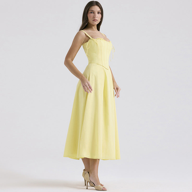 Sunflower Slit Dress-Yellow