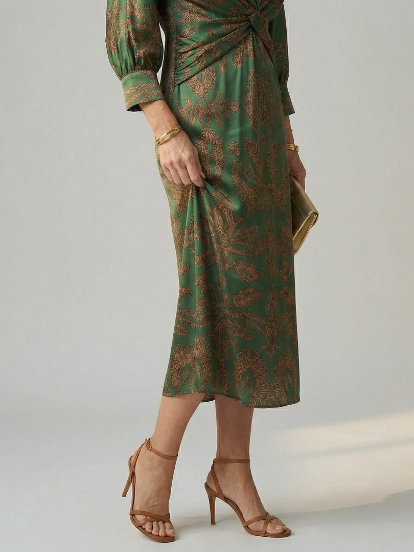 V-Neck Twist Front Long Sleeve Midi Dress 3