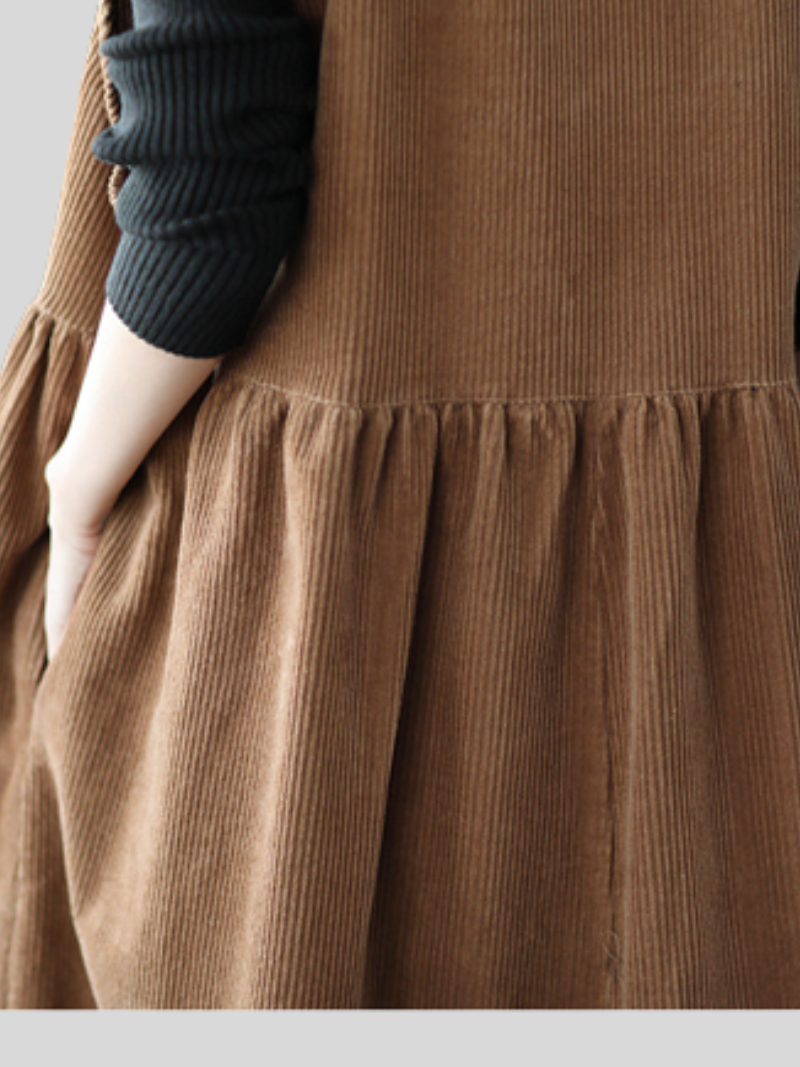 Autumn Corduroy Vest Skirt Loose Sleeveless Strap A-Line Dress 9
