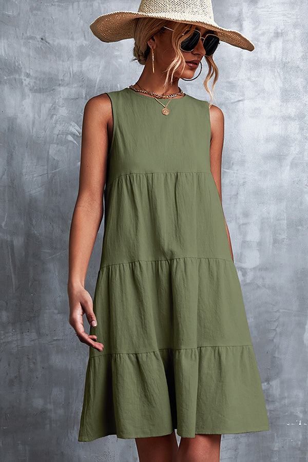 Round Neck Ruffled Sleeveless Mini Dress  Fashionpara