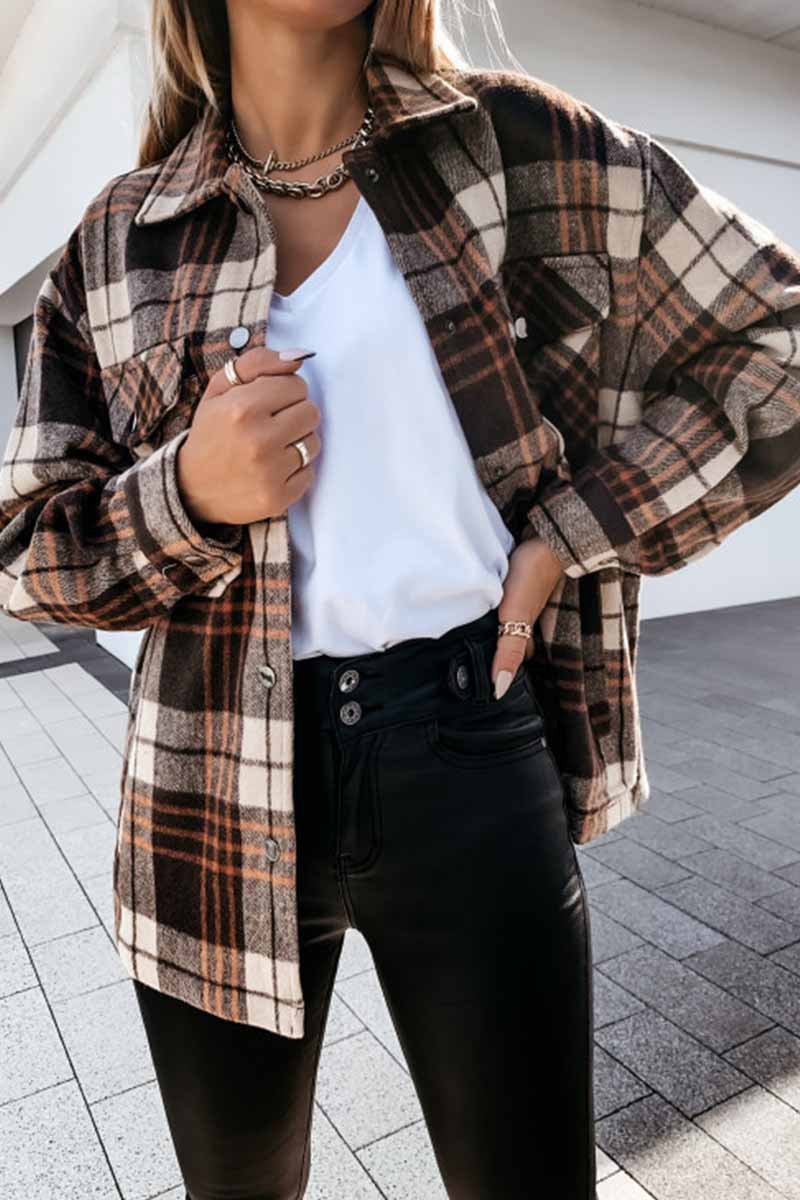 Florcoo Casual Loose Retro Plaid Stitching Shirt Jacket（3 colors）