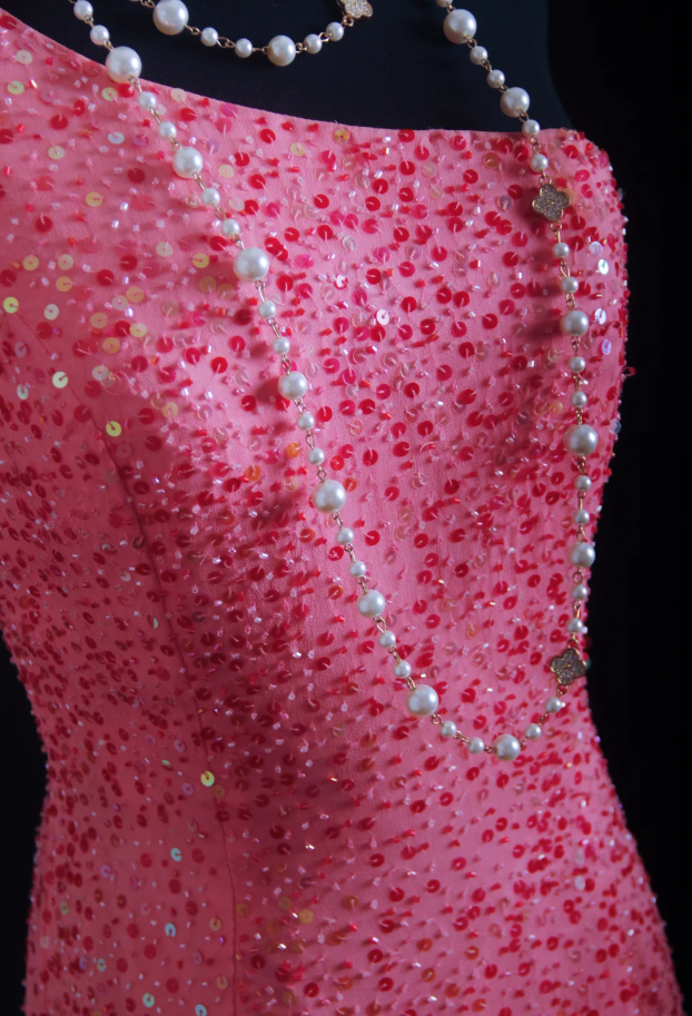 Gorgeous Pink One Shoulder Sequin Beaded Slit Mermaid Long Party Dress Evening Gown D1681