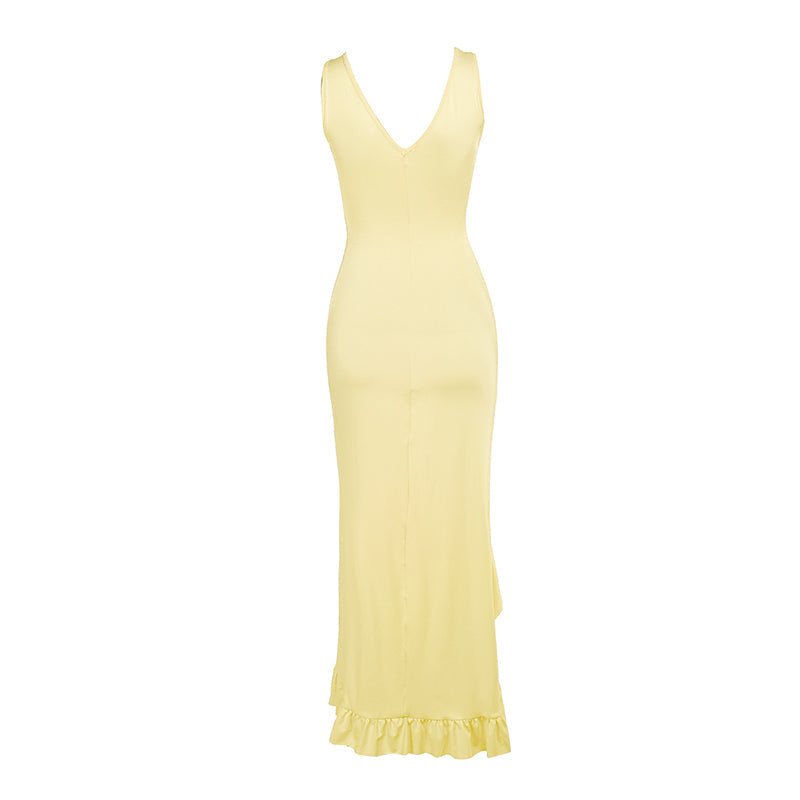 Satin V-Neck Strappy Side-Slit Ruffle-Hem Maxi Dress 7