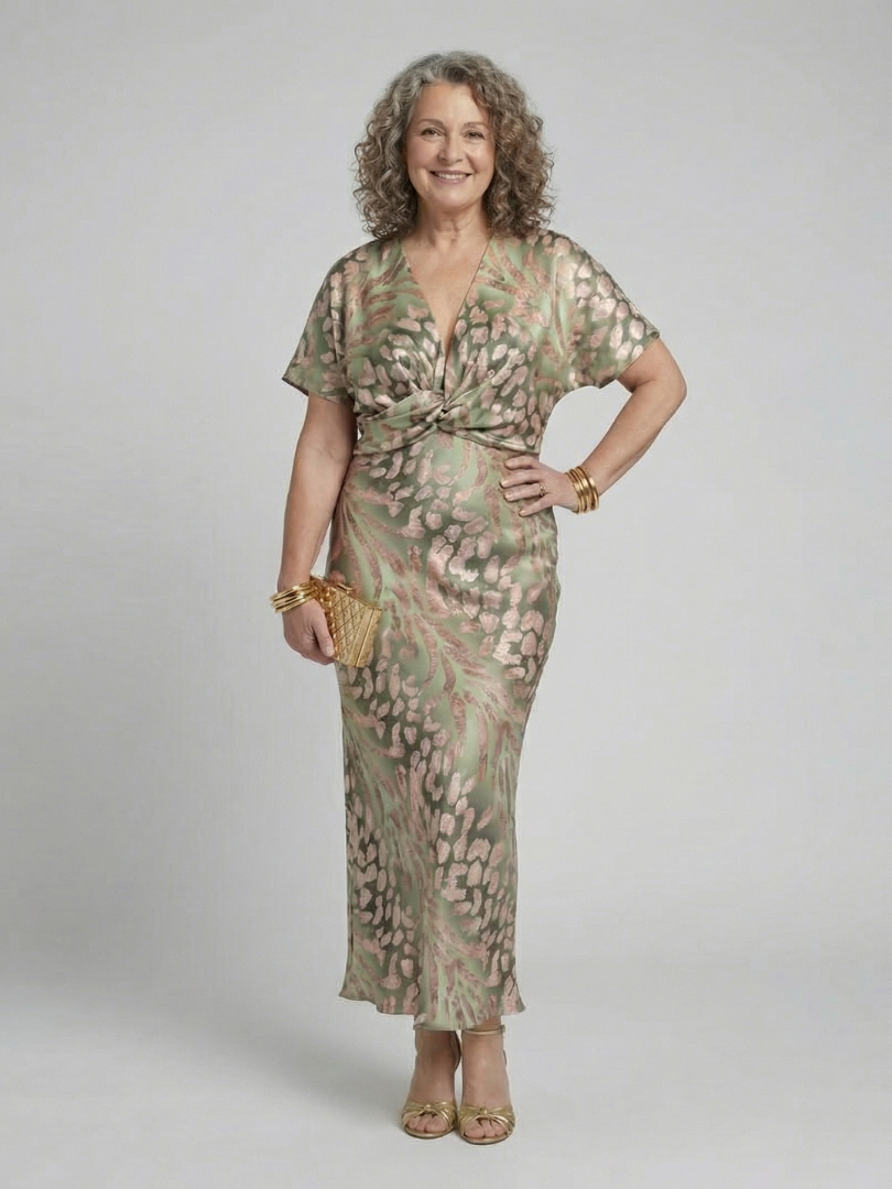 Floral Print V-Neck Short Sleeve Twist Waist Midi Dress 6