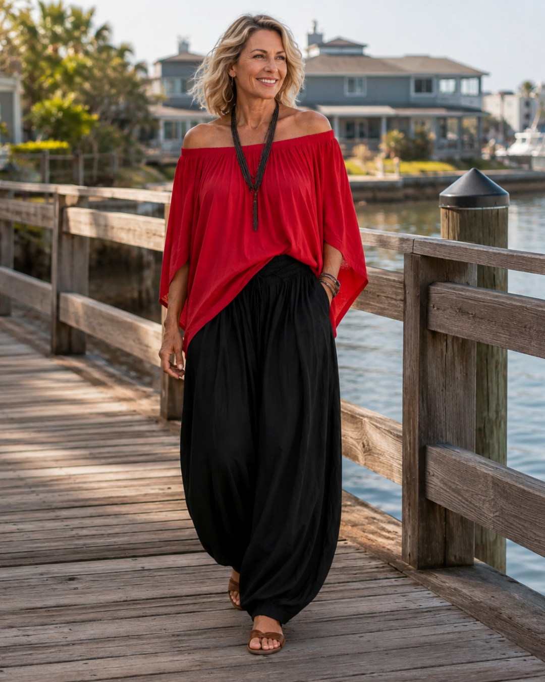 Off Shoulder Top and Harem Pants Two Piece Set