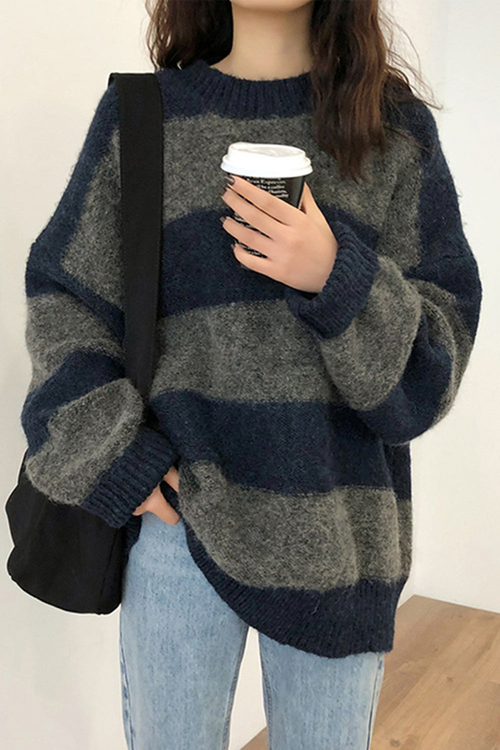 KittenAlarm - Long Sleeve O-Neck Knitted Striped Sweater
