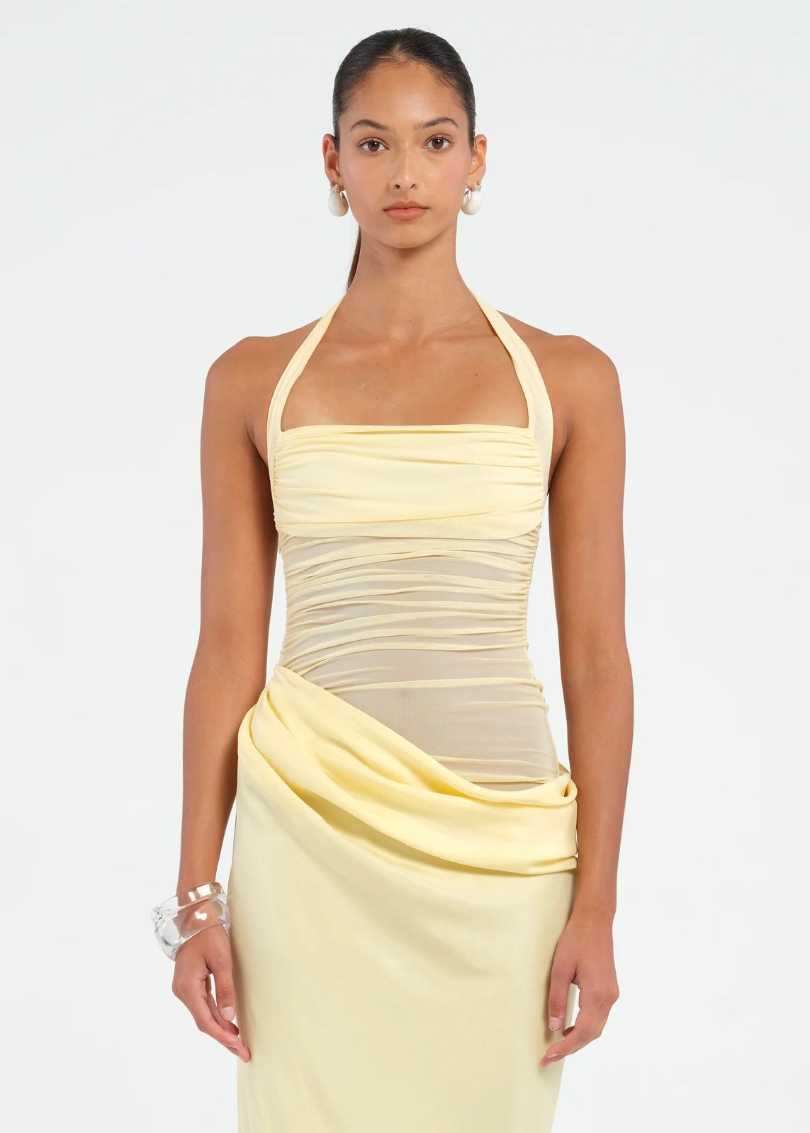 Halter Ruched Draped Satin Bias-Cut Maxi Dress 4