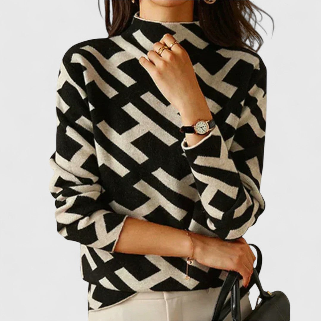 Geometric Print Mock Neck Knit Sweater 2