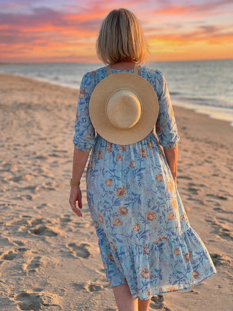 Floral Smocked Bodice Round Neck Midi Dress 5