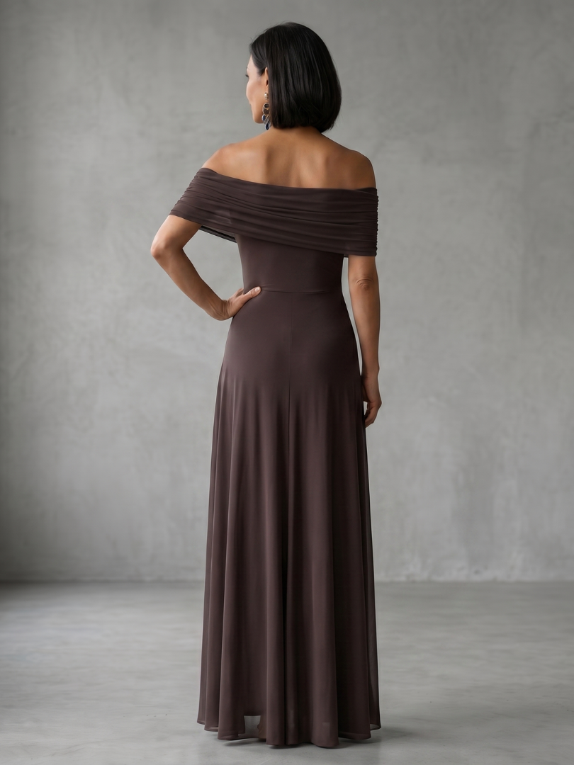 Off Shoulder Ruched Foldover A-Line Maxi Dress 4