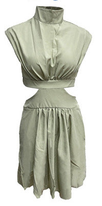 High-Neck Cap-Sleeve Cutout Flared Mini Dress 4