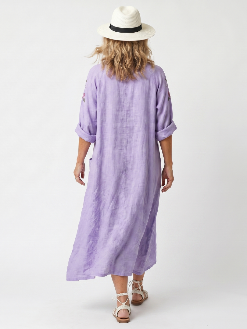 Floral Embroidered V-Neck Pocket Midi Dress 4