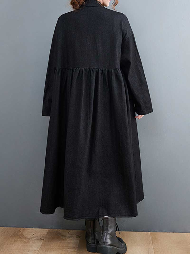 Contrast Panel Collared Long Sleeve Belted Shirt Dress 2