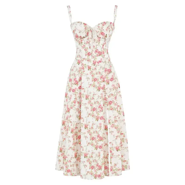 Floral Spaghetti Strap Ruched Fit and Flare Midi Dress - View 24
