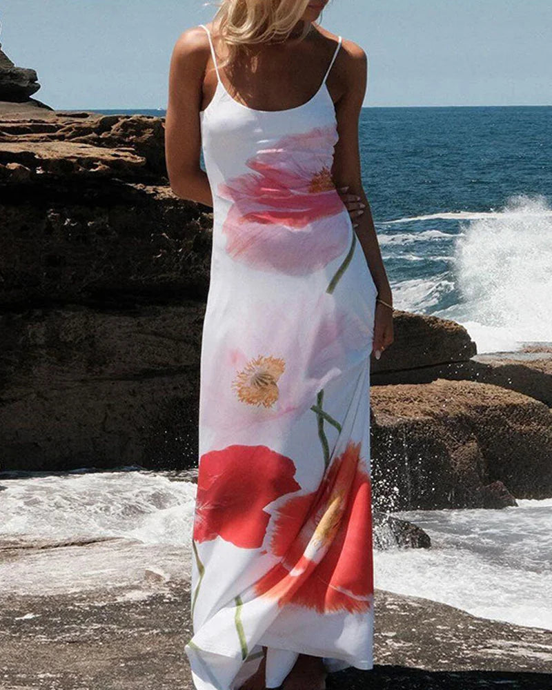 Halter Backless Floral Print Sexy Maxi Dress - Fashionpara