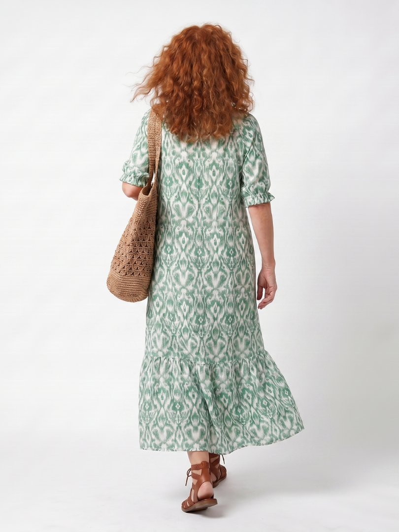 Ikat Print V-Neck Tassel Tie Tiered Midi Dress 4