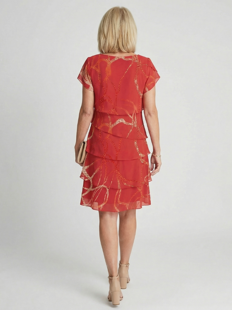 Scoop Neck Short Sleeve Metallic Swirl Tiered Midi Dress 4