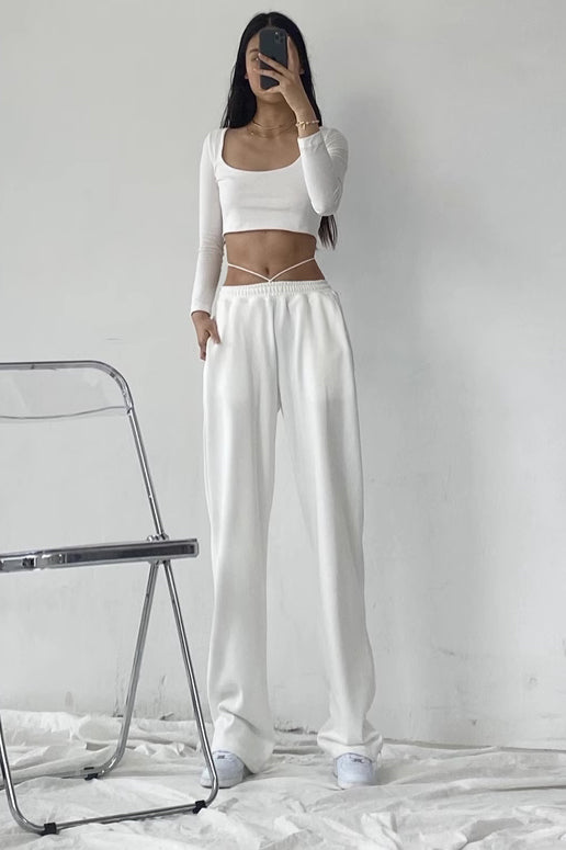 Lace Up Seam Elastic Waist Sports Pants