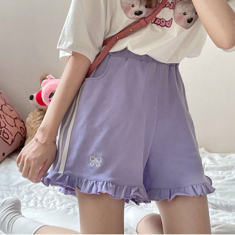KittenAlarm - Kawaii Bow Embroidered Ruffle Shorts