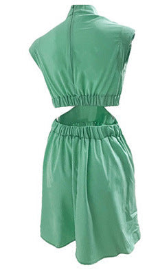 High-Neck Cap-Sleeve Cutout Flared Mini Dress 4