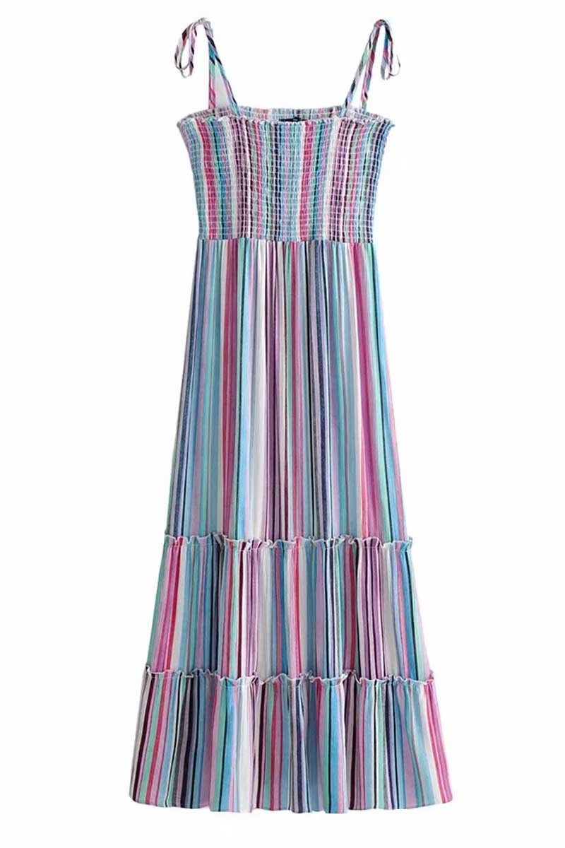Florcoo Colorful Stripe Print Dress