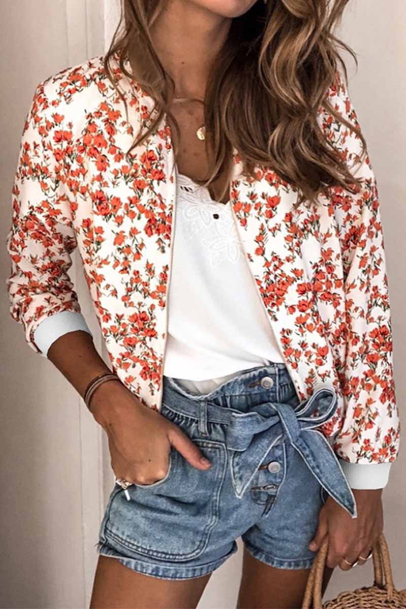 Florcoo Casual Fashion Printed Round Neck Long Sleeve Jacket(3 Colors)