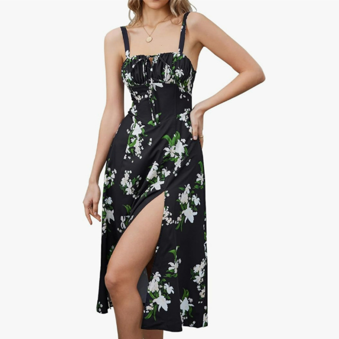 Strappy Tie Front Corset High Split Midi Dress 4