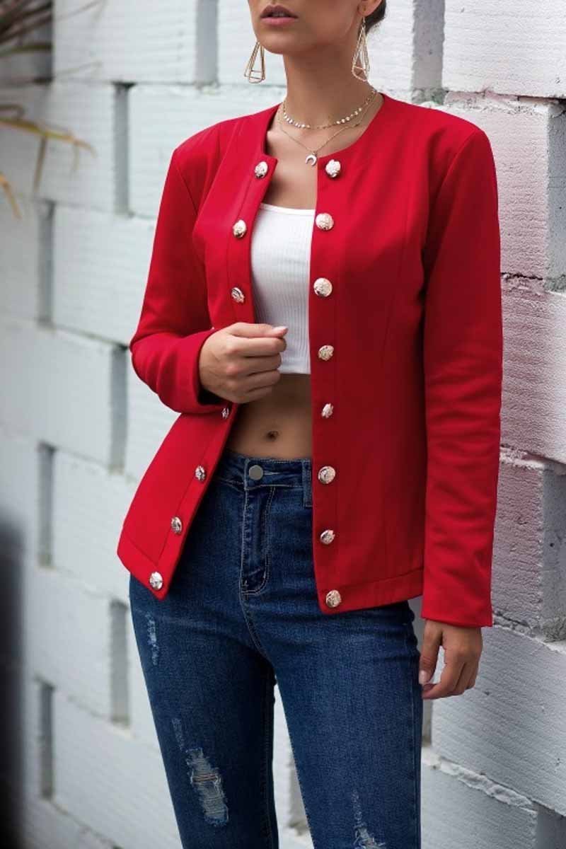 Florcoo Buttons Double Lines Design Suit Coat