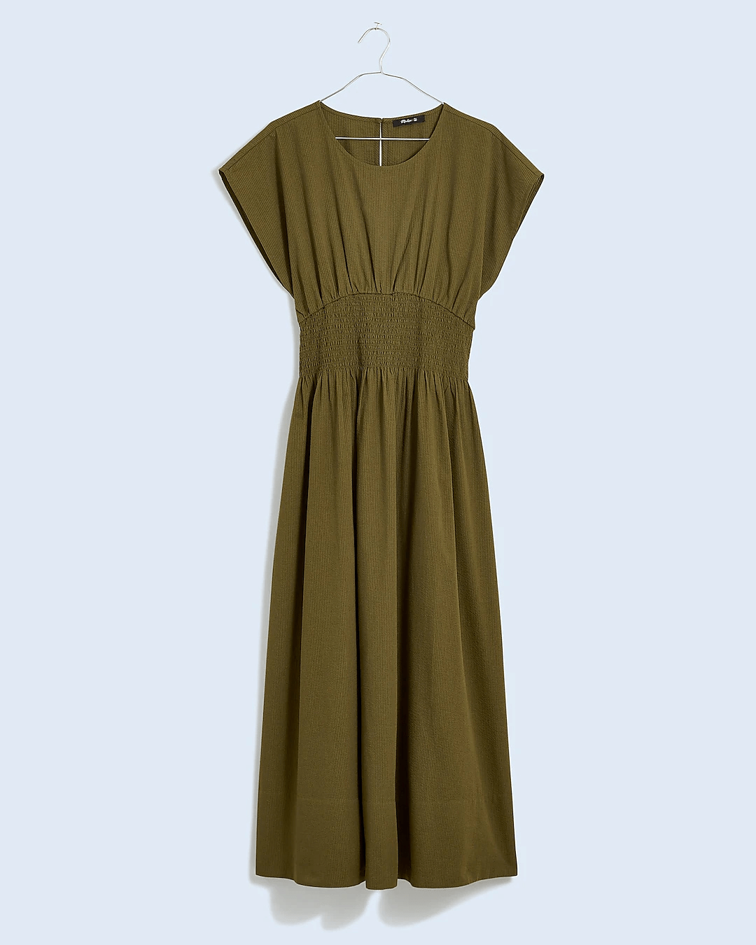 Smocked-Waist Midi Dress in Stripe Seersucker - Fashionpara