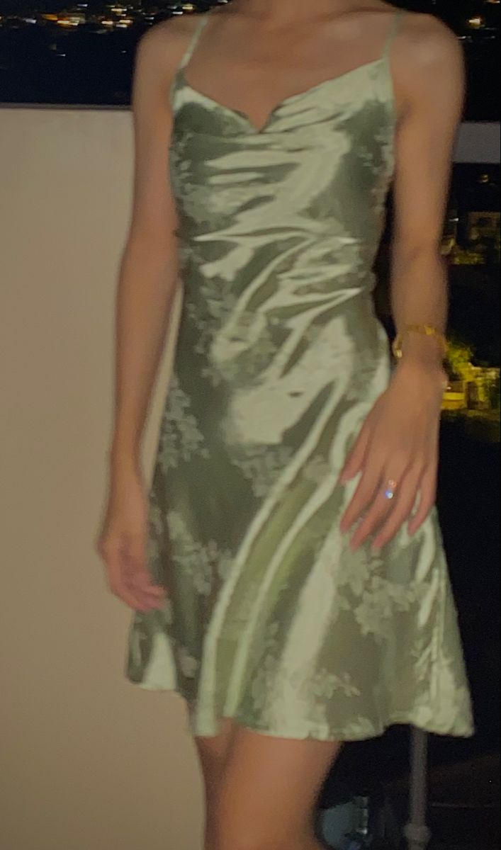 Elegant Spaghetti Straps Green Satin Printed Floral Short Homecoming Dress Birthday Dress D732