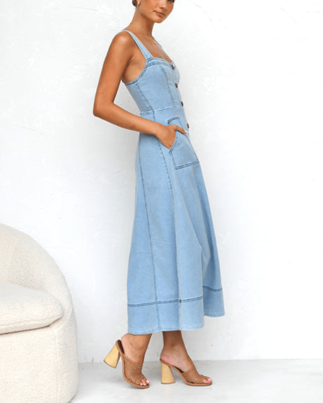 Blue Denim Maxi Dress - Fashionpara