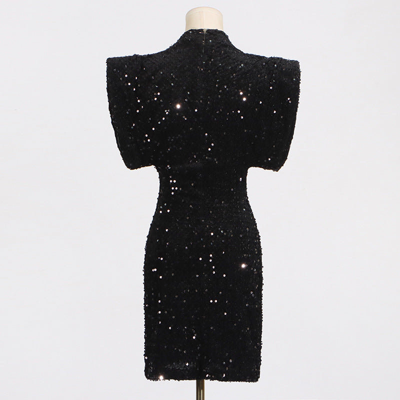 Crew Neck Sequin Padded-Shoulder Bodycon Mini Dress 4
