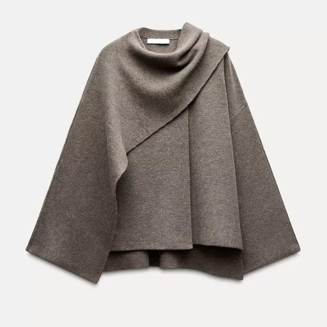 Draped Front Knit Cape Poncho 2