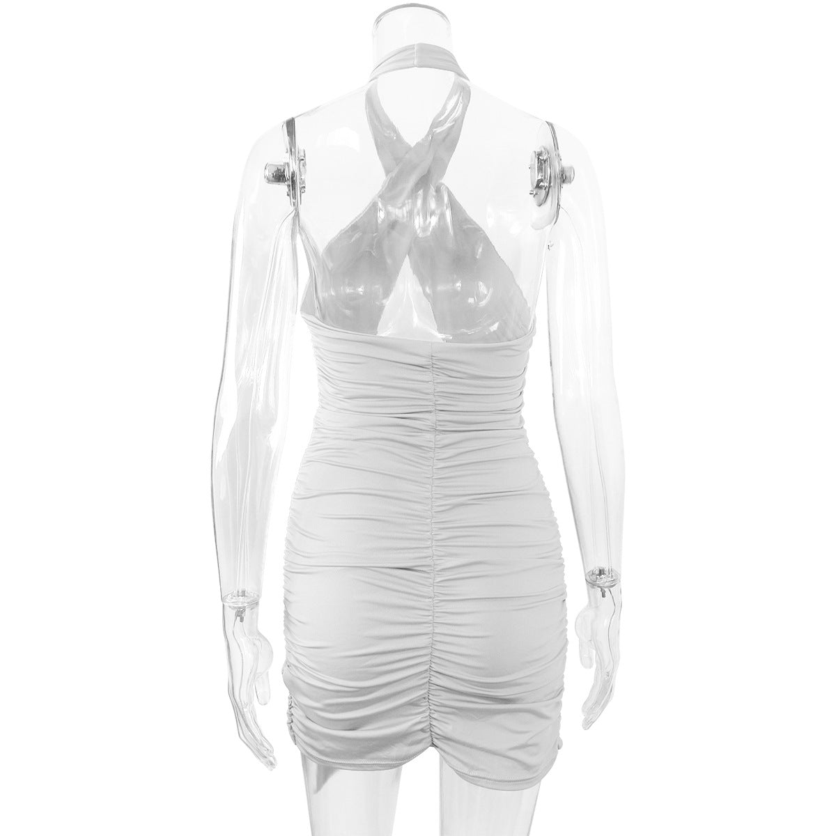 Crossover Halter Cutout Ruched Wrap Mini Dress 5