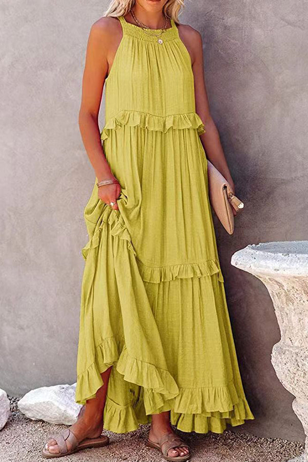 Irregular cake skirt sleeveless long mop skirt - Fashionpara