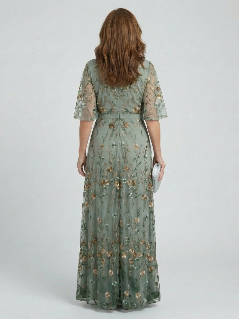 Floral V-Neck Flutter Sleeve Wrap Maxi Dress 4