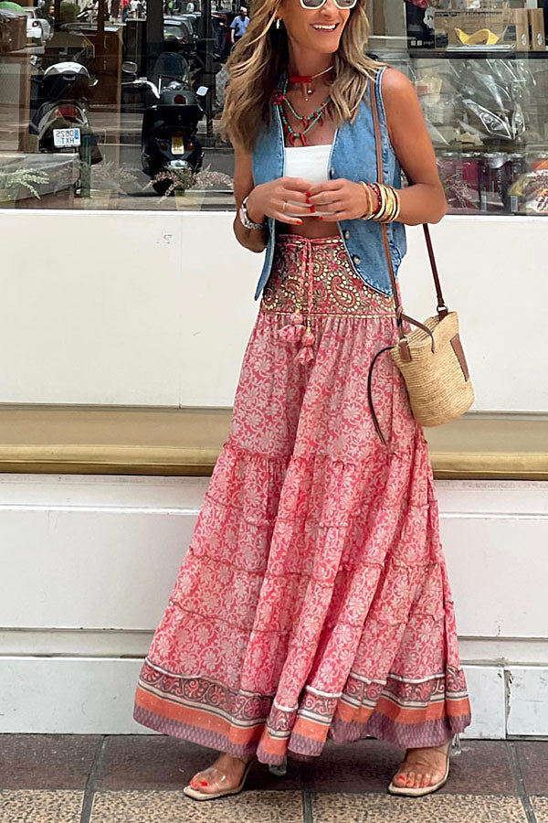Bohemian paneled floral maxi skirt - Fashionpara