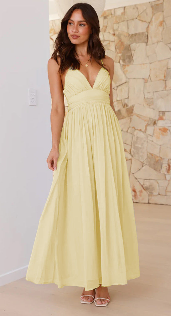V-Neck Cross-Back Empire-Waist Flowy Maxi Dress 4
