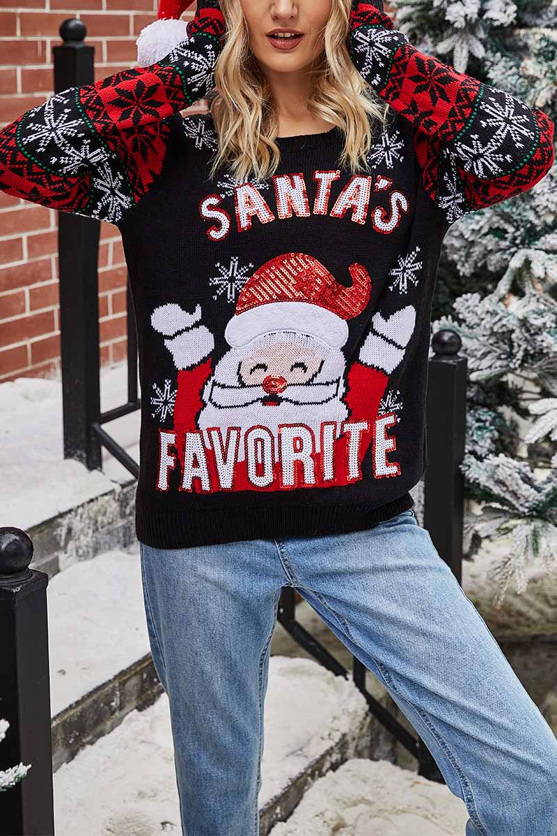 Florcoo Festive Santa Embroidered Knit Sweater for Winter