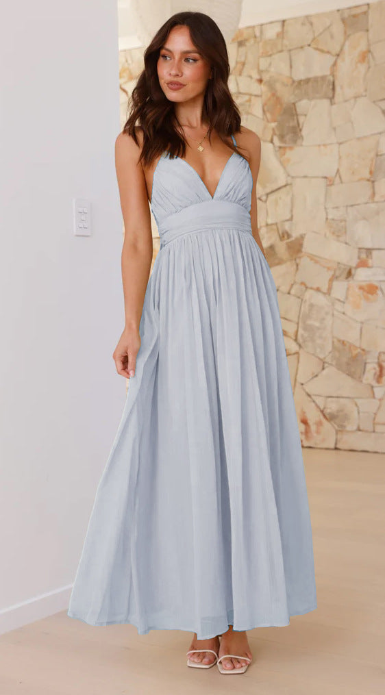 V-Neck Cross-Back Empire-Waist Flowy Maxi Dress 4