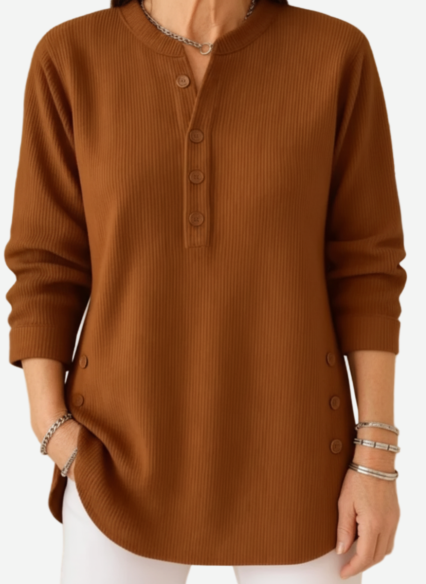 Button Henley Long Sleeve Ribbed Knit Top 11