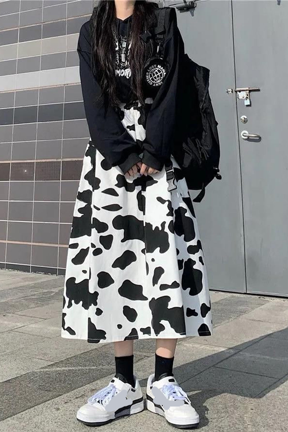Loose Cow Printed Mid Calf Skirts - Fashionpara