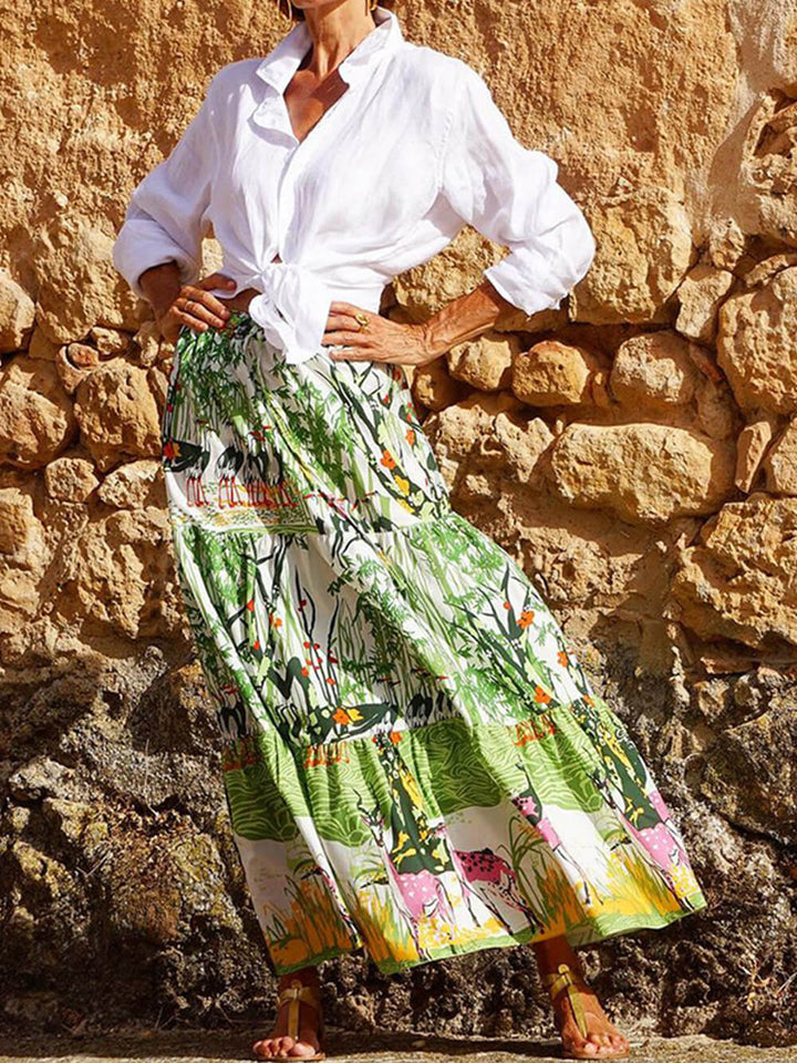 Printed Waist-High Hem Mid-Length Skirt - Fashionpara